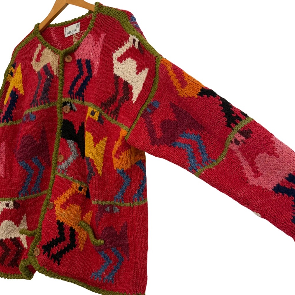 Amano Red Patterned Knit Cardigan Sweater - Picture 3 of 8